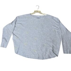 LIV Milano Gray Heart Bling Embellished Pullover Sweater